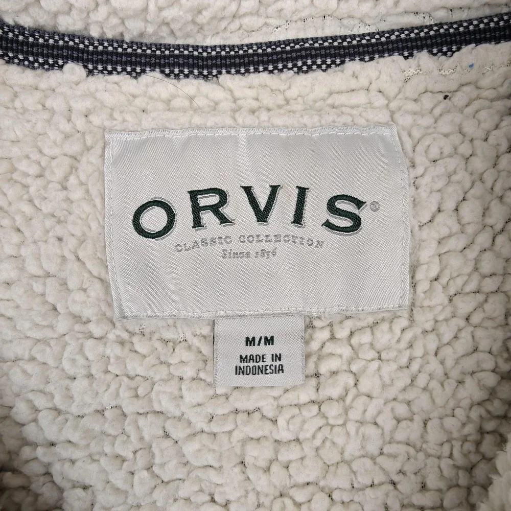 Orvis Sweater Mens Medium Gray Sherpa‎ Lined 1/4 Zip Mock Neck Pullover Fleece